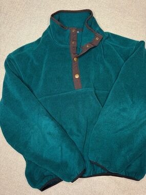 Vtg Woolrich Fleece Pullover Mens L Green Metal Snap-T Made in USA 90s 80s Retro